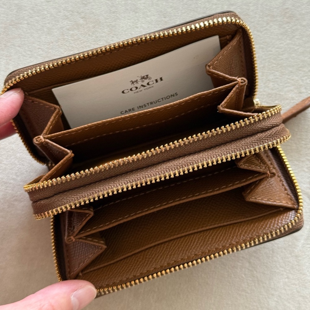 COACH Brown Signature Leather Double Zip Coin Mini Wallet Like New - Picture 7 of 7